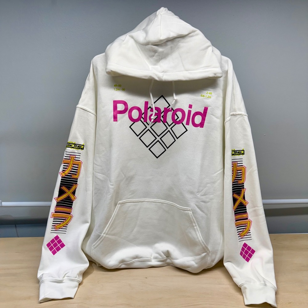 Polaroid One Step Hoodie White‎ Graphic Print Japanese Streetwear Mens XL NWOT